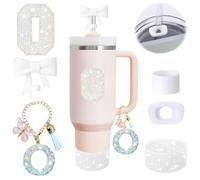 Lot de 6 accessoires de tasse Stanley blancs pour tasse Stanley de 887 ml, 1200 ml, y compris breloque de poignée, autocollant initiale personnalisé, couvercle de paille, bottes en silicone