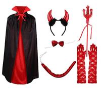 Lot de 6 accessoires pour déguisement de Diable, diadème de corne, nœud papillon, queue, fourche, longs gants rouges et couche de démon Vampire Halloween