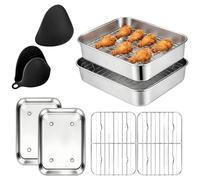 Lot de 6 accessoires pour friteuse à air chaud, plat à gratin Airfryer en acier inoxydable 304, accessoires Airfryer avec 2 bols + 2 grilles de cuisson + 2 gants, bol de cuisson en acier inoxydable