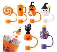 Lot de 6 accessoires pour paille Stanley Cup, 10 mm Anti-poussière en silicone, accessoires d'Halloween de couverture, couvercle de paille, Embouts de Paille Réutilisables pour Tasse Stanley