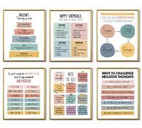Lot de 6 affiches de santé mentale et de bien-être pour enfants - Impressions de pleine conscience et de thérapie, art mural motivant pour salle de t coin calme