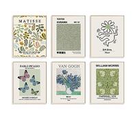 Lot de 6 affiches murales abstraites de Van Gogh pour chambre à coucher, vert sauge, décoration murale vintage, affiches d'œuvres d'art bohème rétro pour salon, décoration d'intérieur
