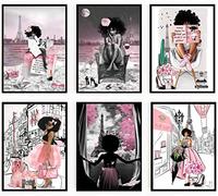 Lot de 6 affiches murales afro-américaines noires et roses - Décoration murale moderne pour chambre à coucher, salle de bain - Cadeau sans cadre