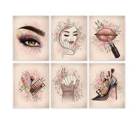 Lot de 6 affiches murales de maquillage pour studio de beauté, maquillage des yeux fumés, lèvres mates et rouge à lèvres, cadeau pour nail art, sans cadre (40 x 60 cm)