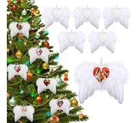 Lot de 6 ailes d'ange blanches à suspendre, plumes à suspendre avec sublimation, décorations en forme de cœur pour sapin de Noël, travaux manuels, cadeaux commémoratifs pour décora de fête de Noël