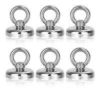 Lot de 6 aimants à œillets en néodyme - 32 mm - Crochets magnétiques super puissants - Charge maximale : 32 kg - Avec anneaux de levage et vis - Pour intérieur, atelier