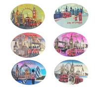 Lot de 6 aimants de réfrigérateur de forme ovale avec photo de Londres