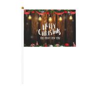 Lot de 6 ampoules de Noël en bois et 10 drapeaux à agiter à la main, drapeau à main sur bâton, pour défilés, fêtes, bars, anniversaires