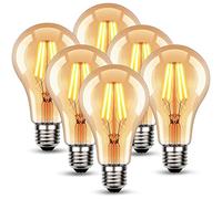 Lot de 6 ampoules Edison vintage E27 LED vintage 4 W A60 E27 Blanc chaud 2700 K Ampoule rétro Idéal pour éclairage nostalgique et rétro - Verre ambré
