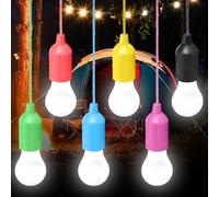 Lot de 6 ampoules LED pour camping, tente, lampe de camping avec interrupteur à tirette, lampe portable pour la randonnée, la pêche, le bureau, le jardin, le barbecue (lumière blanche)