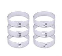 Lot de 6 Anneaux à Gâteau Rond Perforé en Acier Inoxydable pour Cuisson Mousse Tartelettes et Desserts Couches pour Maison avec Conception Ventilation pour de Meilleurs Résultats de Cuisson (8cm)