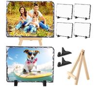 Lot de 6 ardoises vierges à sublimation, 19,1 x 14,9 cm, plaques photo personnalisables avec supports, cadres en pierre de roche pour créations artisanales et cadeaux personnalisés