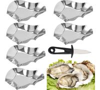 Lot de 6 assiettes à huîtres inox + couteau ouvre-huîtres Vendos85