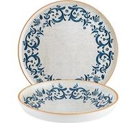 Lot de 6 assiettes à petit-déjeuner, assiettes à pain, assiettes à dessert, petites assiettes plates, 22 cm, vaisselle ronde en porcelaine, blanc, bleu, marron, Bonna Viento Hygge méditerranéen
