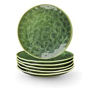 Lot de 6 assiettes à salade à dessert rondes en céramique de 20.3 cm, passent au micro-ondes, au four et au lave-vaisselle, résistantes aux rayures, la maison, les fêtes (vert)