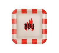 Lot de 6 assiettes carrées en carton de 23 cm avec logo BBQ - Assiettes jetables sans plastique - Vaisselle jetable pour anniversaire, barbecue, décoration de fête - Vaisselle de fête - Rouge crème