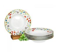 Lot de 6 assiettes creuses Van Well en porcelaine, coloris au choix. Motif fleurs