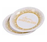 Lot de 6 Assiettes en Carton "Anniversaire Gold II" 18cm Blanc Blanc G