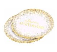 Lot de 6 Assiettes en Carton "Anniversaire Gold II" 23cm Blanc Blanc G