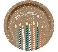 Lot de 6 Assiettes en Carton "Anniversaire Kraft" 18cm Naturel Marron G