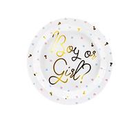 PartyDeco- Lot de 6 Assiettes en Carton de 23 cm avec Inscription « Boy Or Girl » pour Gender Reveal Party, TPP44, Rose