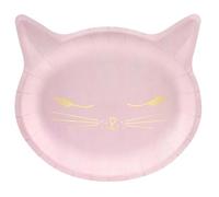 Lot de 6 assiettes en carton Motif chat Rose 22 x 20 cm