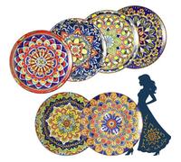Lot de 6 Assiettes en Céramique Style Bohème - Idéales pour Salade, Dessert, Entrée, Petit-déjeuner - Colorées et Décoratives