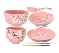Lot de 6 assiettes japonaises en céramique - Assiettes, bols, cuillères, tasses - Vaisselle chinoise en céramique pour salade, soba, pho - nouilles asiatiques