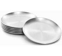 Lot de 6 Assiettes Plates 23 cm, Plat Inox, Assiette Camping Empilable | Acier inoxydable; lot de 6; empilables et réutilisables; pour cuisine, camping et barbecue