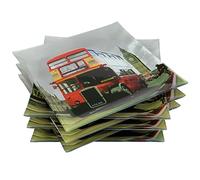 Lot De 6 Assiettes Plates A Dessert En Verre - Motif Londres - Forme Carrée 20 x 20 cm - Couleur gris, rouge - Service À Vaisselle Pour La Maison - Très Joli Design Élégant thème City London Urbain