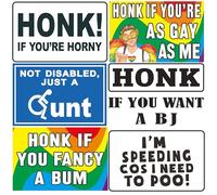 Lot de 6 autocollants amusants en vinyle pour pare-chocs Honk, motifs assortis pour farces de voiture, excellent cadeau pour les farceurs, blagues humoristiques pour adultes