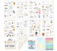Lot de 6 autocollants d'anniversaire - Pour livre d'or - Format A4 - Scrapbook - Décoration d'anniversaire - Livre d'or allemand - Avec autocollants étoiles brillantes - Autocollants d'anniversaire