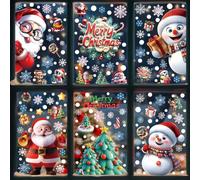 Lot de 6 autocollants de fenêtre de Noël, bonhomme de neige, Père Noël, sapin de Noël, flocon de neige, autocollants double face, autocollants pour fenêtres, décoration d'intérieur pour verre