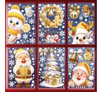 Lot de 6 autocollants de fenêtre de Noël dorés en forme de bonhomme de neige, Père Noël, décoration de fenêtre de vacances, arbre de Noël, silhouette, flocon de neige, double face, décalcomanies