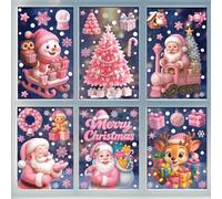 Lot de 6 autocollants de fenêtre roses pour fenêtre - Bonhomme de neige - Père Noël - Décoration de fenêtre - Motif : sapin de Noël - Flocon de neige - Silhouette double face - Décoration de vacances