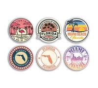 Lot de 6 autocollants en vinyle de 10 cm - Carte de voyage de l'Amérique des États-Unis de Miami - Drapeau de vacances - Cadeau #78824