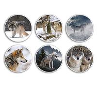 Lot de 6 autocollants en vinyle Loup 10 cm - Lot de loups animaux sauvages montagnes neige sauvages scrapbooking cadeau #79004