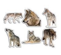 Lot de 6 autocollants en vinyle motif loup 10 cm - Motif amusant de loups animaux de compagnie visage sauvage filles garçons voyage scrapbooking #80787