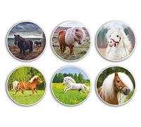 Lot de 6 autocollants en vinyle motif poney des Shetland 10 cm - Animal cheval équestre animaux domestiques balayés au vent pour scrapbooking filles étalon cadeau #78986