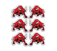 Lot de 6 autocollants en vinyle Motif taureau fou en colère Rouge 5 cm