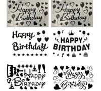 Lot de 6 autocollants Happy Birthday - Ballons autocollants - Pour fête d'anniversaire - Paster pour grands ballons transparents - Accessoire de fête d'anniversaire (noir)