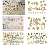 Lot de 6 autocollants Happy Birthday pour ballons - Pour fête d'anniversaire - Paster pour grands ballons transparents - Accessoire de fête d'anniversaire (jaune)