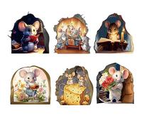 Lot de 6 autocollants lumineux 3D amusants - Motif souris dans le trou - En PVC réaliste - Pour maison, salon, bibliothèque, décoration (souris)