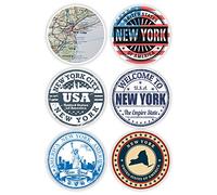 Lot de 6 autocollants New York en vinyle 8 cm - Autocollant de voyage pour ordinateur portable - Cadeau bagages #0001 (8 cm (6 autocollants)