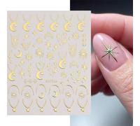 Lot de 6 autocollants pour nail art - Motif ailes d'ange, lune, étoile et collier en argent poli et doré pour décoration d'ongles à faire soi-même