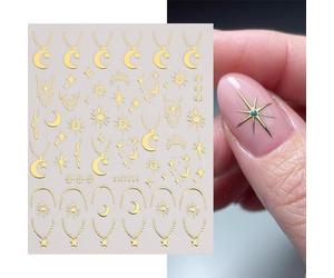 Lot de 6 autocollants pour nail art - Motif ailes d'ange, lune, étoile et collier en argent poli et doré pour décoration d'ongles à faire soi-même