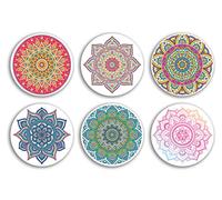 Lot de 6 autocollants ronds en vinyle Mandala de 10 cm - Style bohème - Méditation vintage - Marron - Motif neutre abstrait - Art artistique - Décoration d'intérieur - Scrapbooking - Cadeau pour
