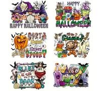 Lot de 6 autocollants thermocollants à coller au fer à repasser avec inscription « Happy Halloween » « This is The Season », « Blame it all on My Boos » - Faciles à appliquer.
