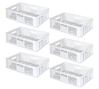 lot de 6 Bac gerbable normes Europe à parois et fonds ajourés - L x l x h 600 x 400 x 150 mm - blanche