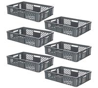 lot de 6 Bac gerbable normes Europe à parois et fonds ajourés - L x l x h 600 x 400 x 150 mm - gris